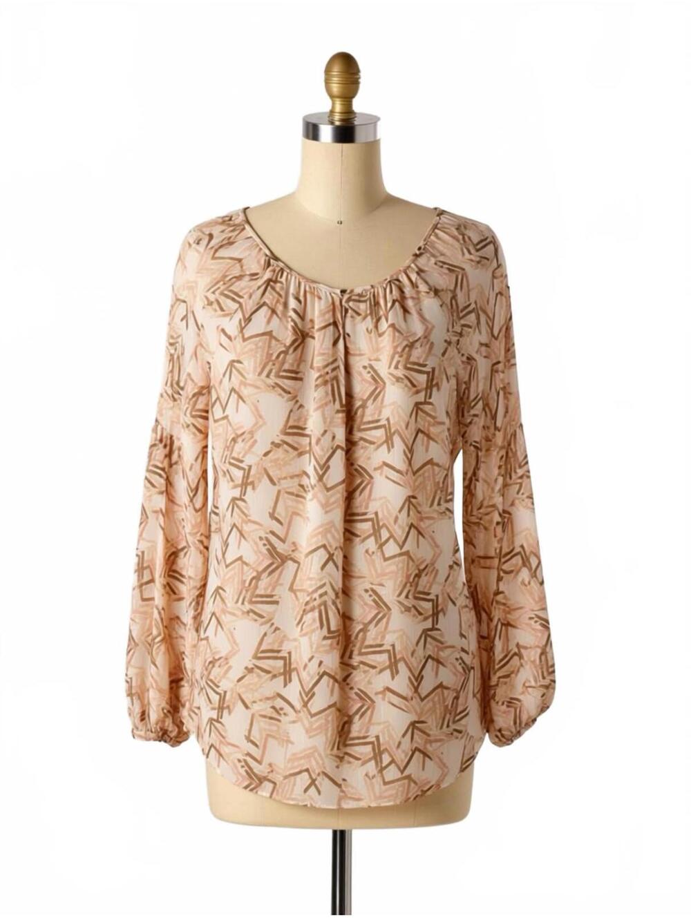 White House Black Market Women's Beige Printed Blouse Size 8